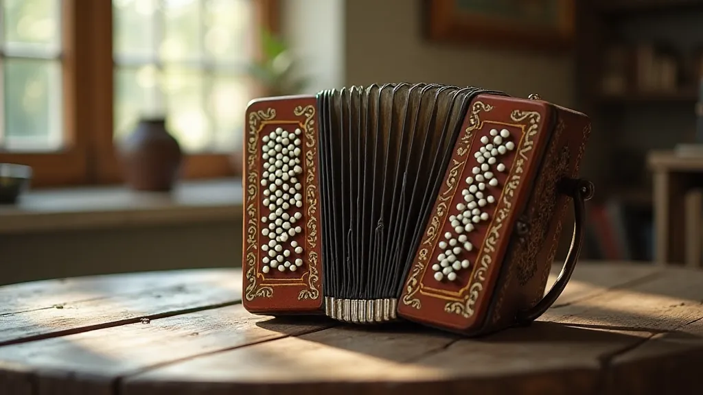 Antique accordion with mother-of-pearl inlay