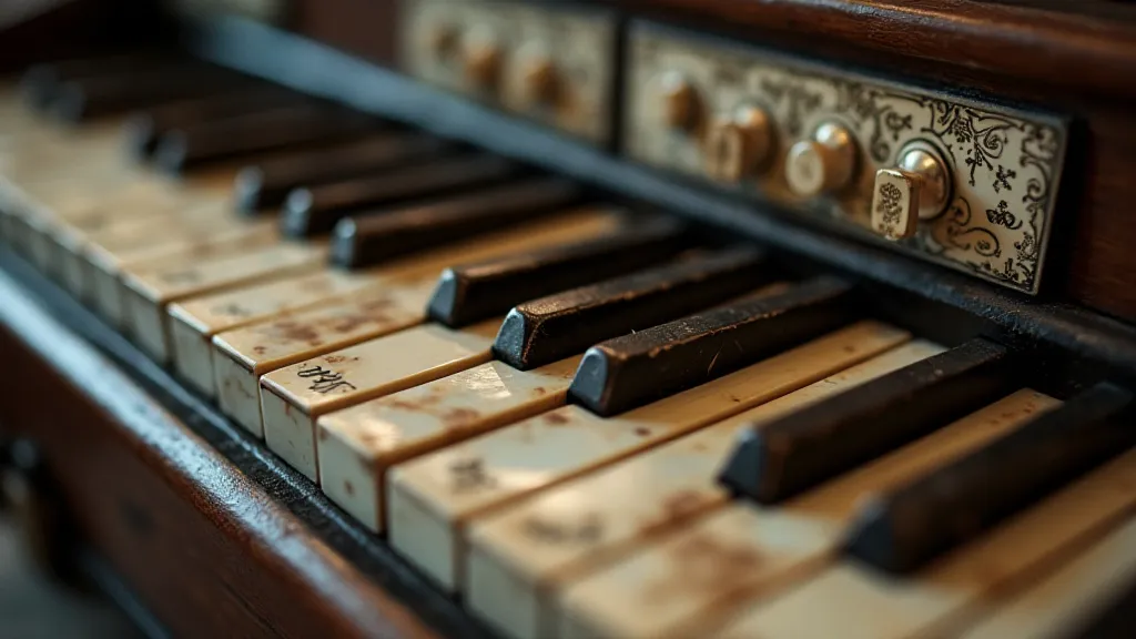 Close-up of antique accordion keys
