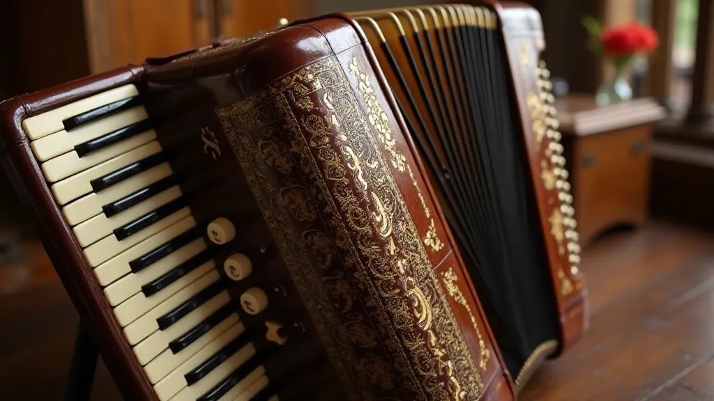 Antique accordion with pearl inlay