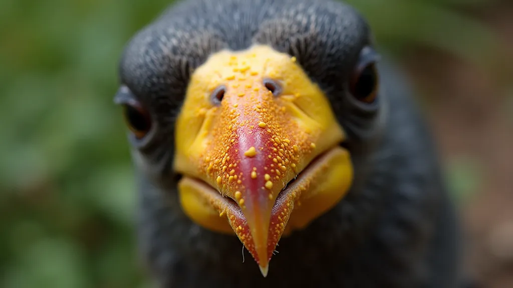 Bird beak covered in pollen