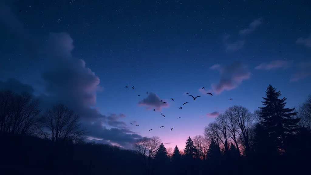 Birds flying in a starry night sky