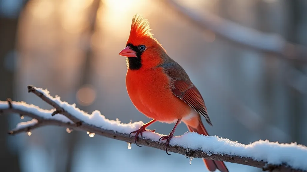 Male Northern Cardinal on snow