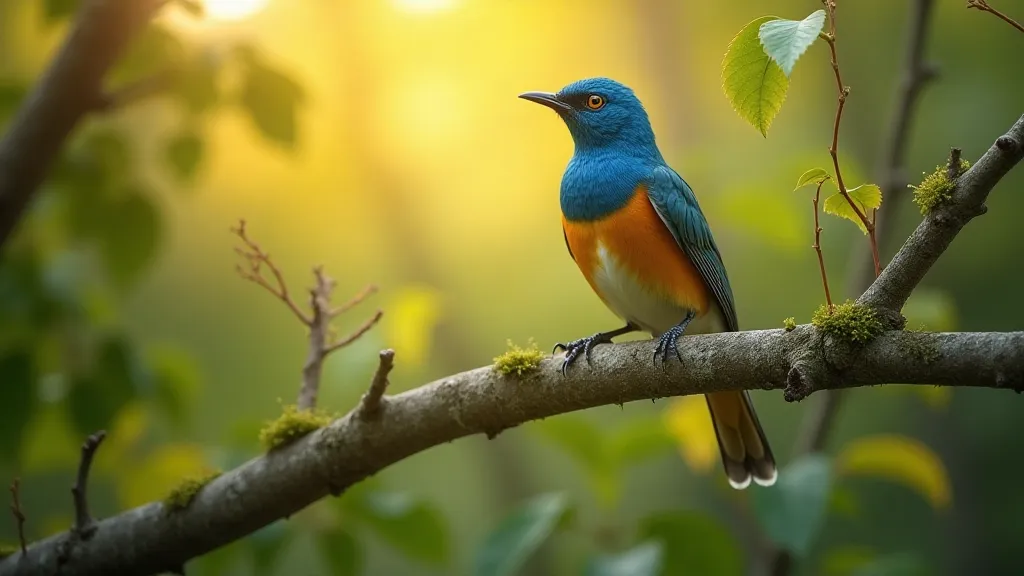 Cerulean Warbler perched on an oak tree
