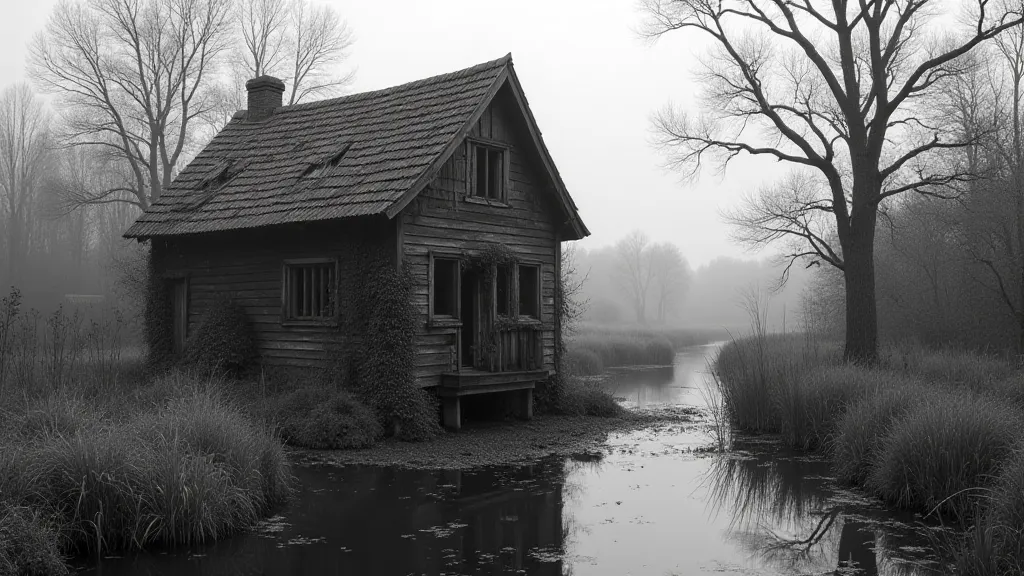 Dilapidated watermill in a drained marsh
