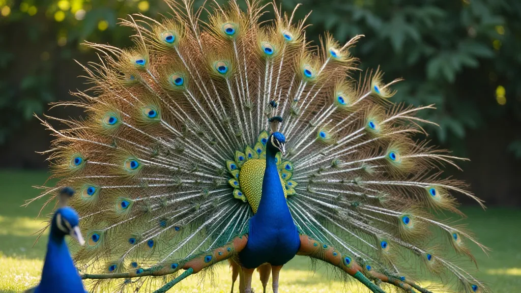 Male Peacock displaying tail feathers