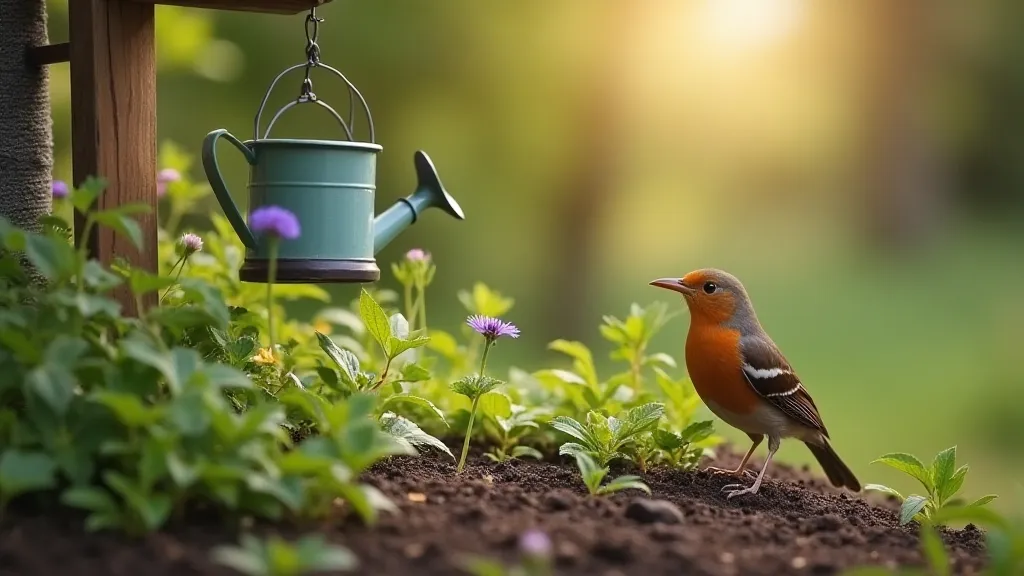 Urban garden with a bird